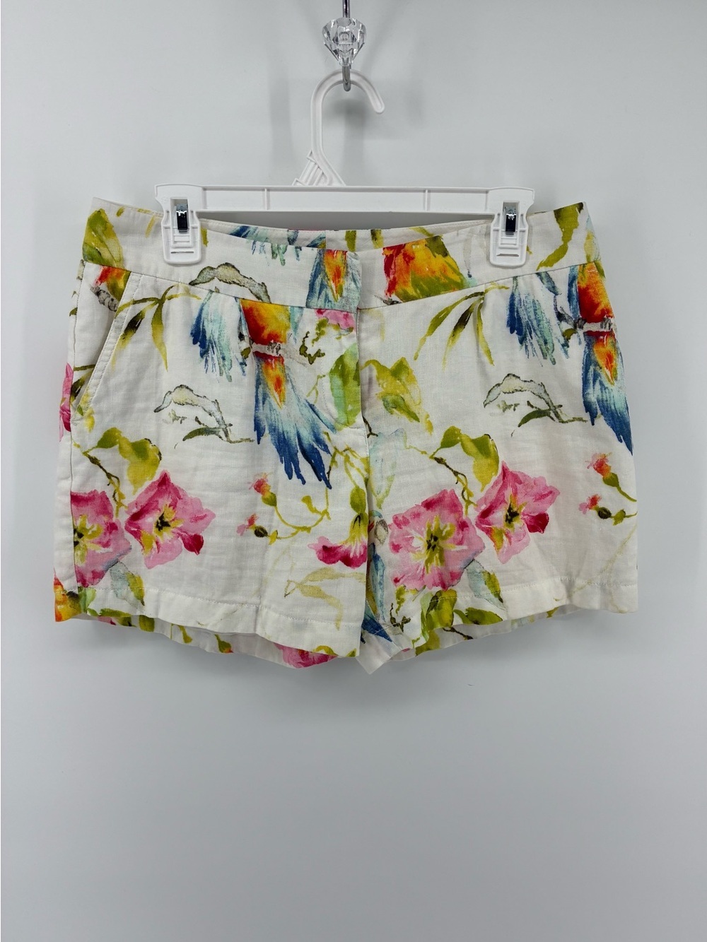 Tommy Bahama Tropical Floral 100% Linen Blend Women’s Shorts in White and Pink